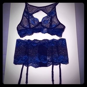 High Neck Floral Lace Cutout Front Garter Set!